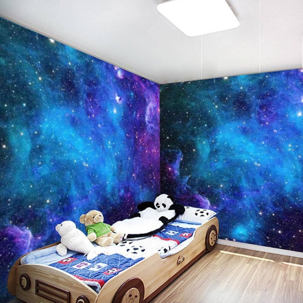 Extra Large Galaxy Space Tapestry for Bedroom Aesthetic 118'' X 98'' Blue Starry - Picture 4 of 6